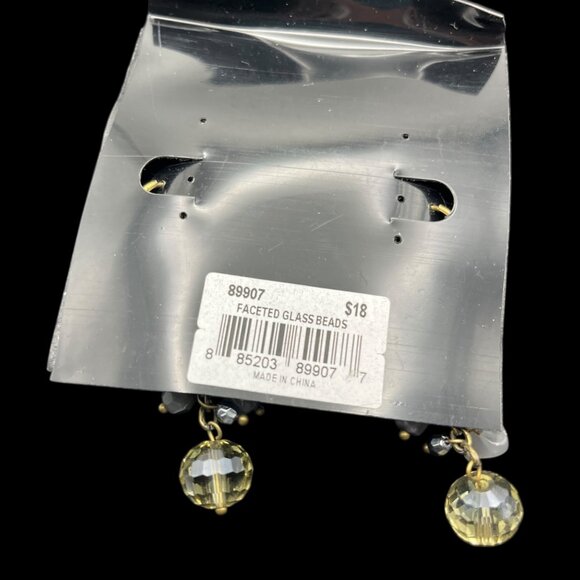 VTG Cookie Lee Earrings Gold Tone Hook Dangle Beads Light Gray Bead - Picture 5 of 6